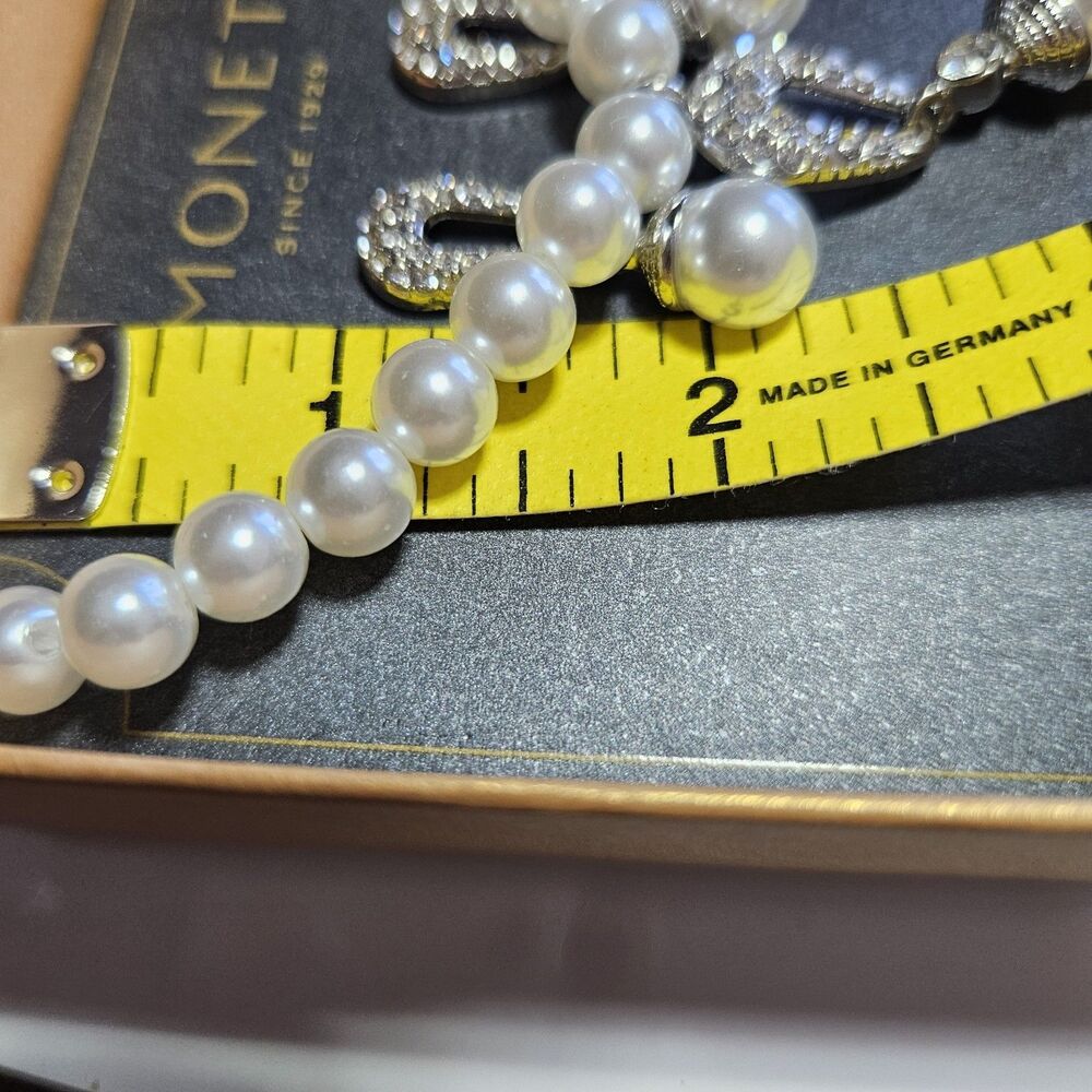 **Last Chance!! Final Sale** Monet Faux Pearl Crystal Necklace Earring Set NIB - Picture 8 of 15